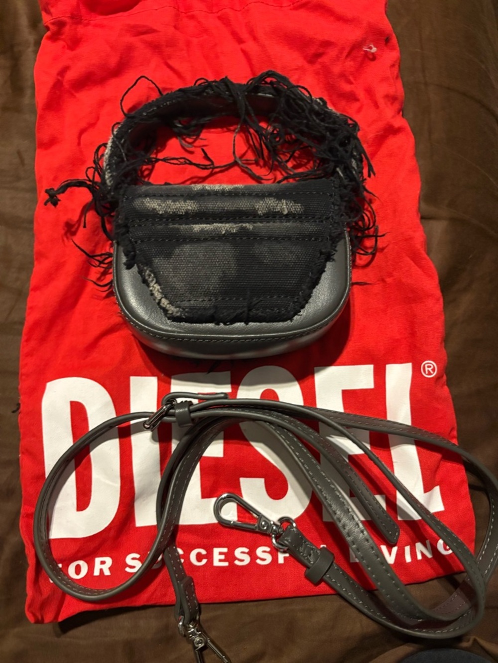 Diesel Black Quilted Mini Bag with Crystal Logo Emblem - Picture 3 of 4